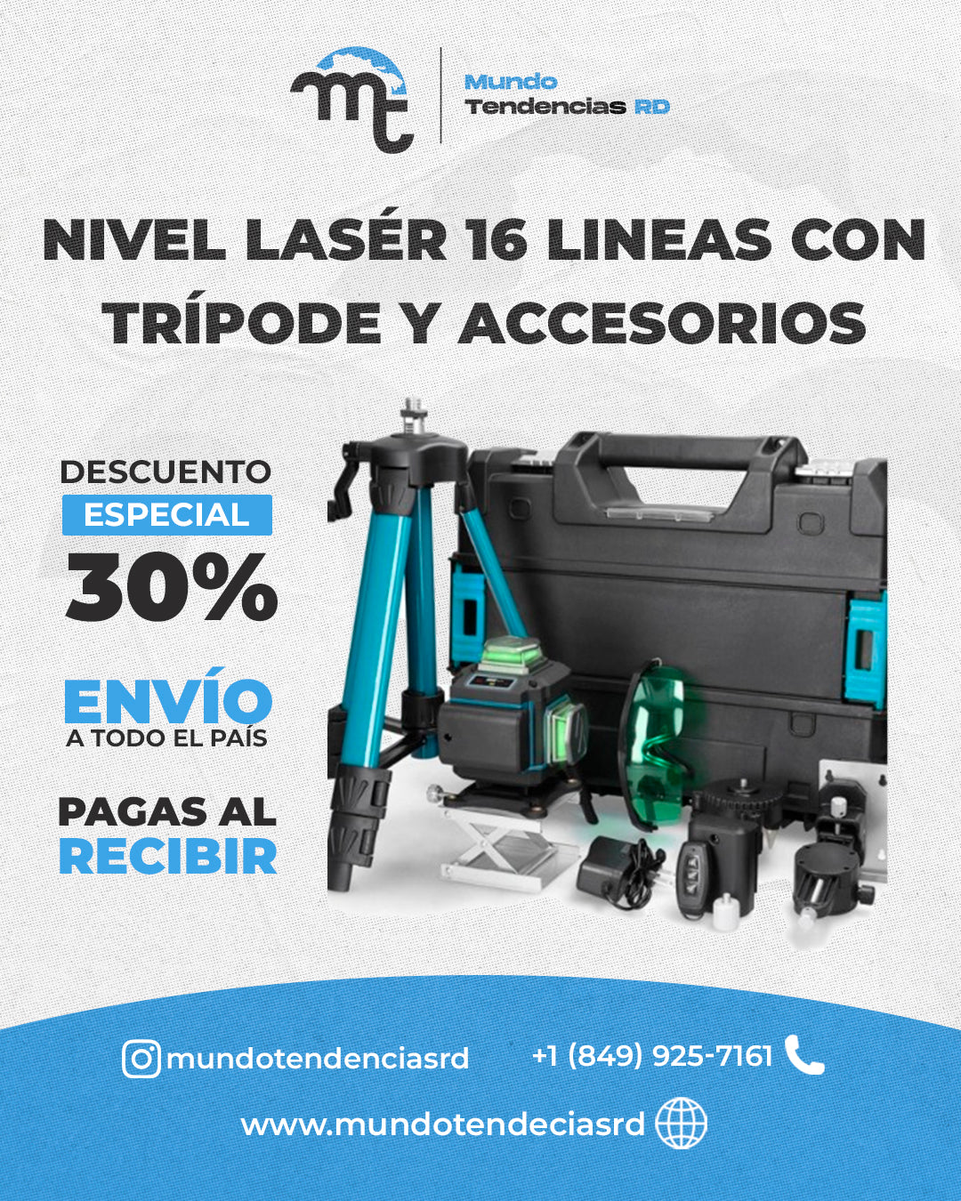 Nivel Láser 4D de 16 Líneas con Trípode y Accesorios MasterFix™ | Precisión profesional en segundos: Nivel Láser 360° con control remoto