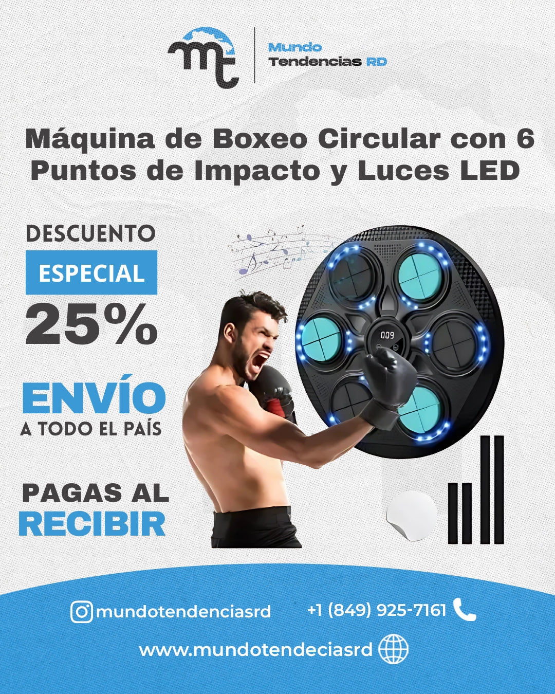 Máquina de Boxeo Circular con 6 Puntos de Impacto y Luces LED para Entrenamiento en Casa