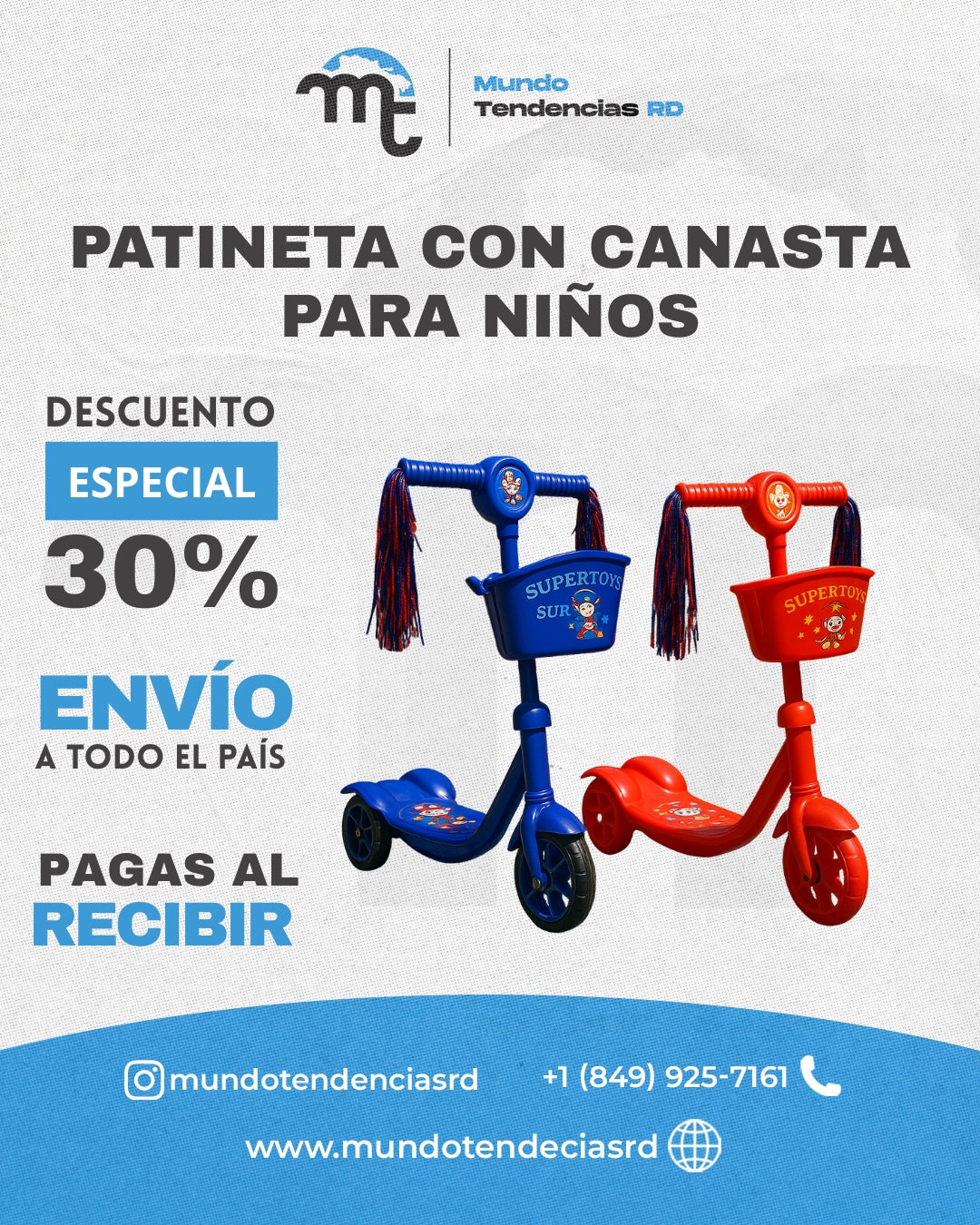 Patineta Infantil de 3 Ruedas con Canasta | ¡Diversión, seguridad y sonrisas sobre ruedas para tus pequeños!