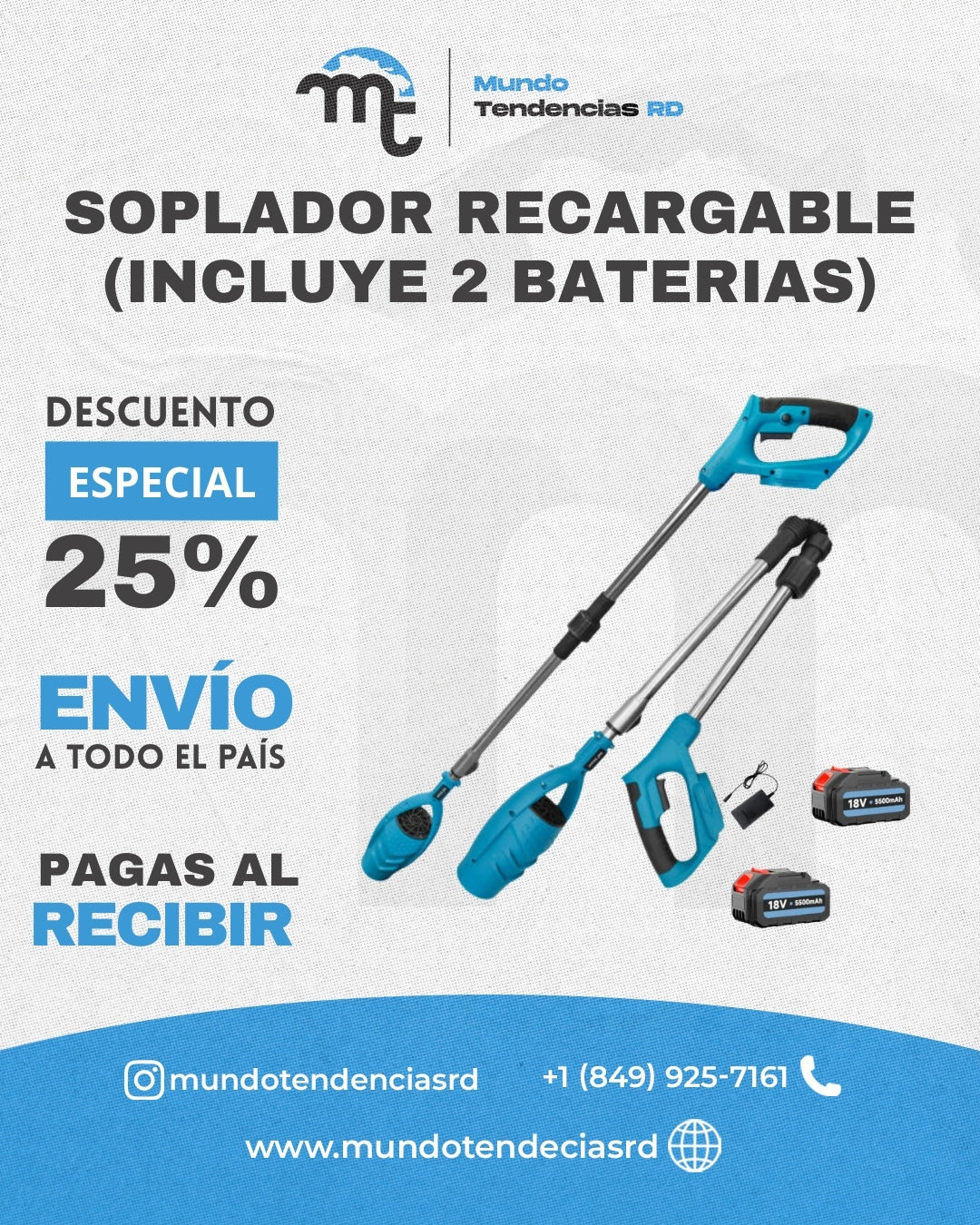 Soplador Recargable MaxBlow™ con 2 Baterías| Potencia y Libertad de Movimiento