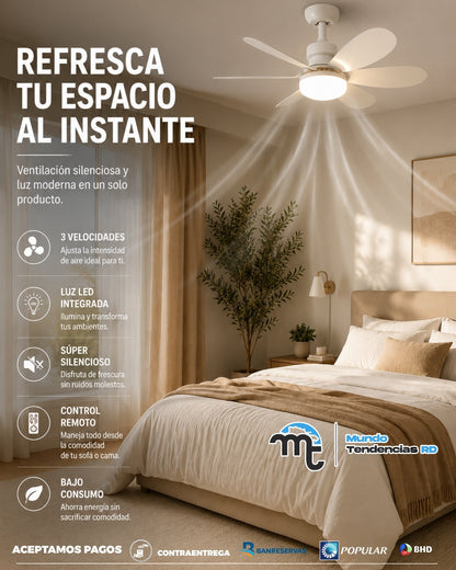 Abanico de Techo LED 2 en 1 con Control Remoto | Ventilador + Lámpara, 3 Velocidades y Luz Regulable