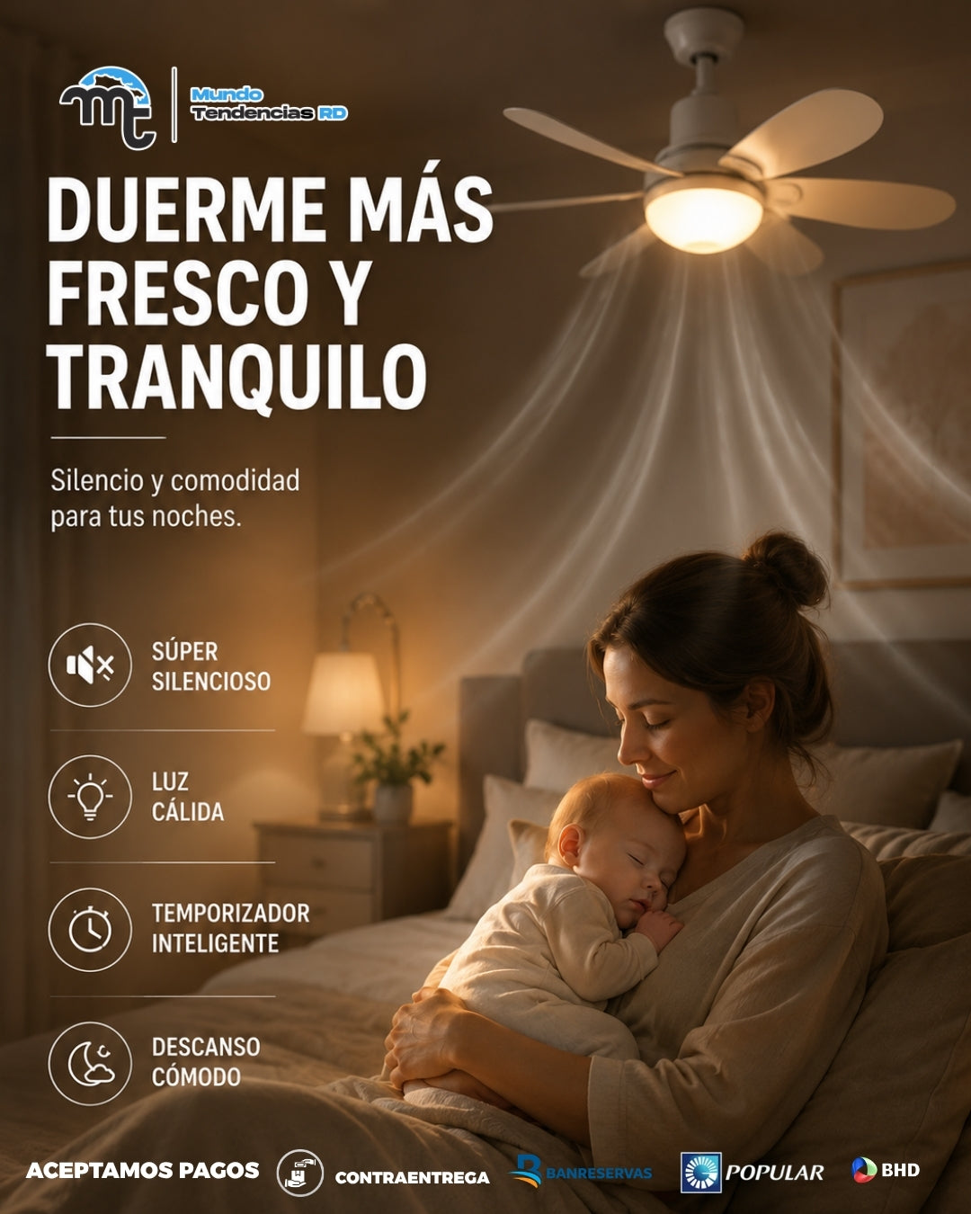 Abanico de Techo LED 2 en 1 con Control Remoto | Ventilador + Lámpara, 3 Velocidades y Luz Regulable