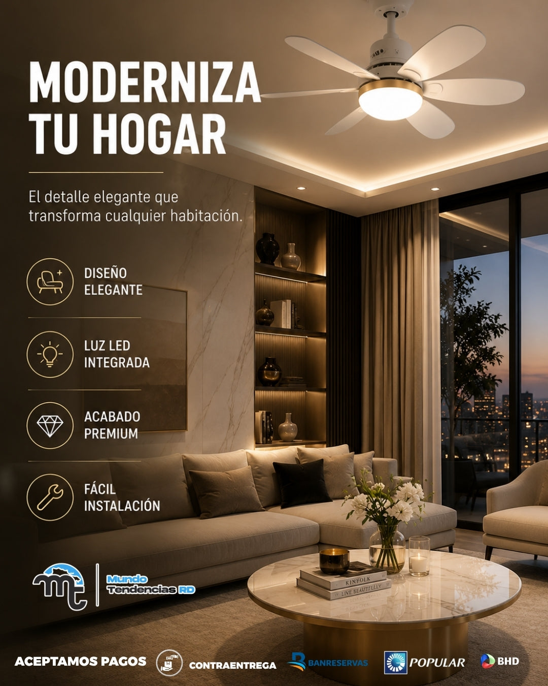 Abanico de Techo LED 2 en 1 con Control Remoto | Ventilador + Lámpara, 3 Velocidades y Luz Regulable