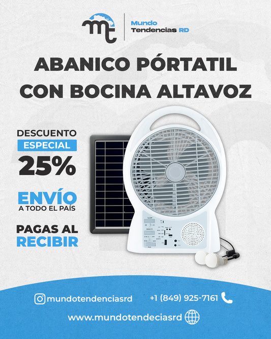 Abanico SolarBreeze™ Recargable con Bocina Bluetooth y 2 bombillos | Dile adiós al calor con este ventilador recargable y portátil