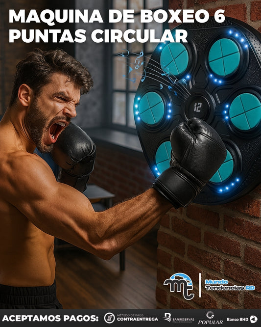Máquina de Boxeo Circular con 6 Puntos de Impacto y Luces LED para Entrenamiento en Casa