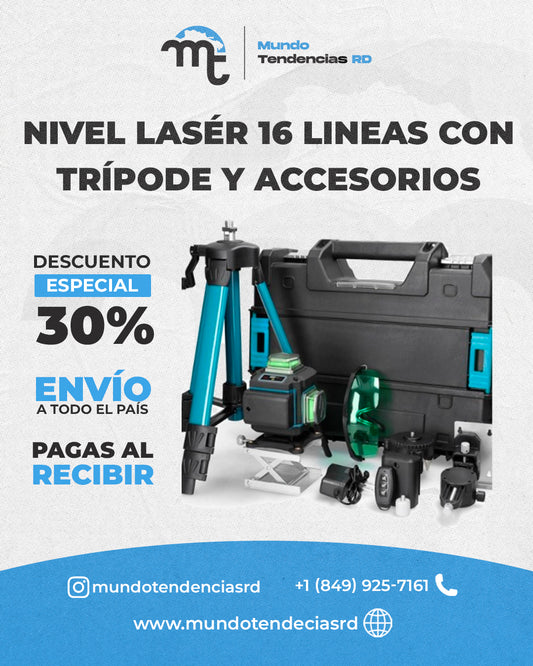 Nivel Láser 4D de 16 Líneas con Trípode y Accesorios MasterFix™ | Precisión profesional en segundos: Nivel Láser 360° con control remoto