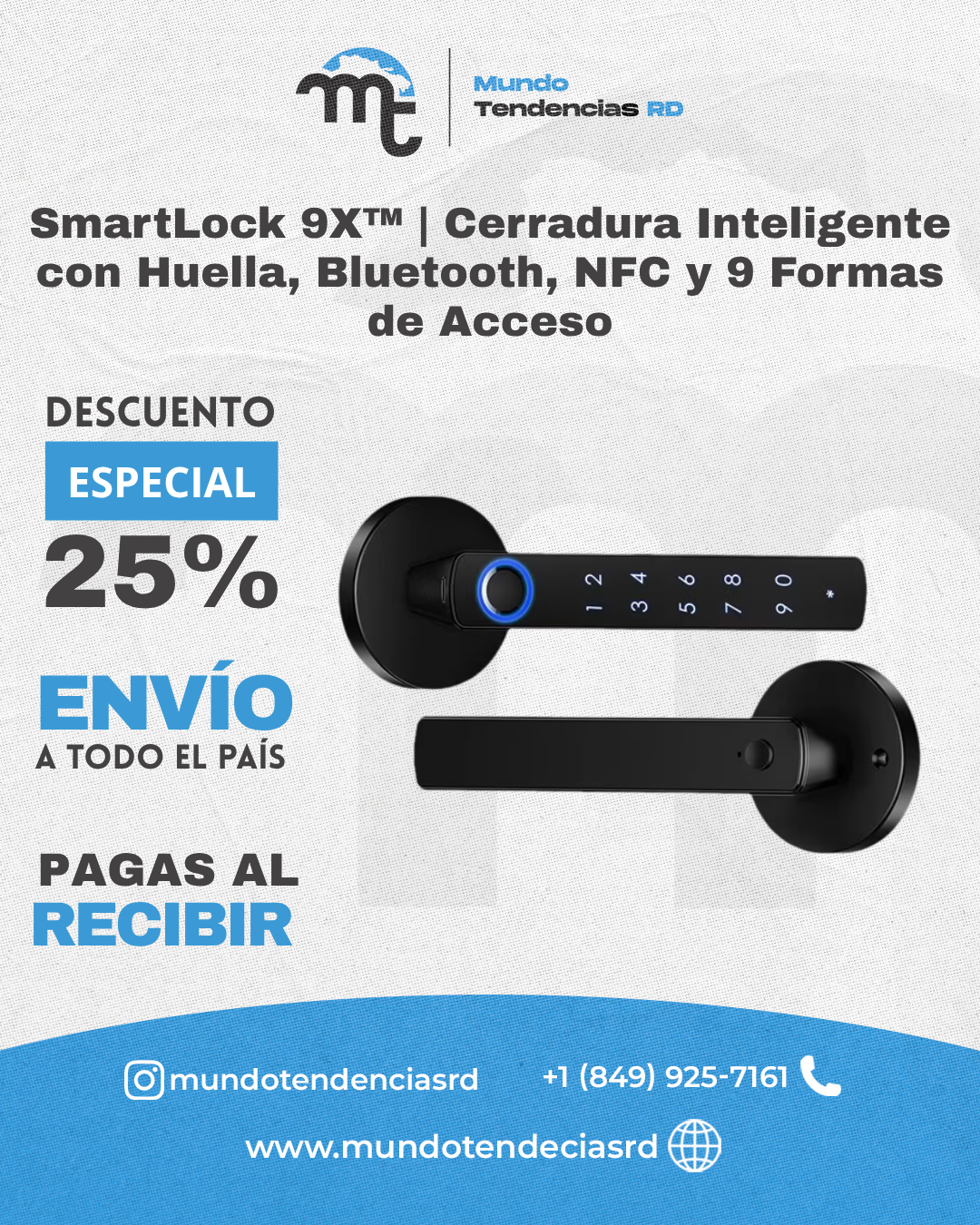 SmartLock 9X™ | Cerradura Inteligente con Huella, Bluetooth, NFC y 9 Formas de Acceso