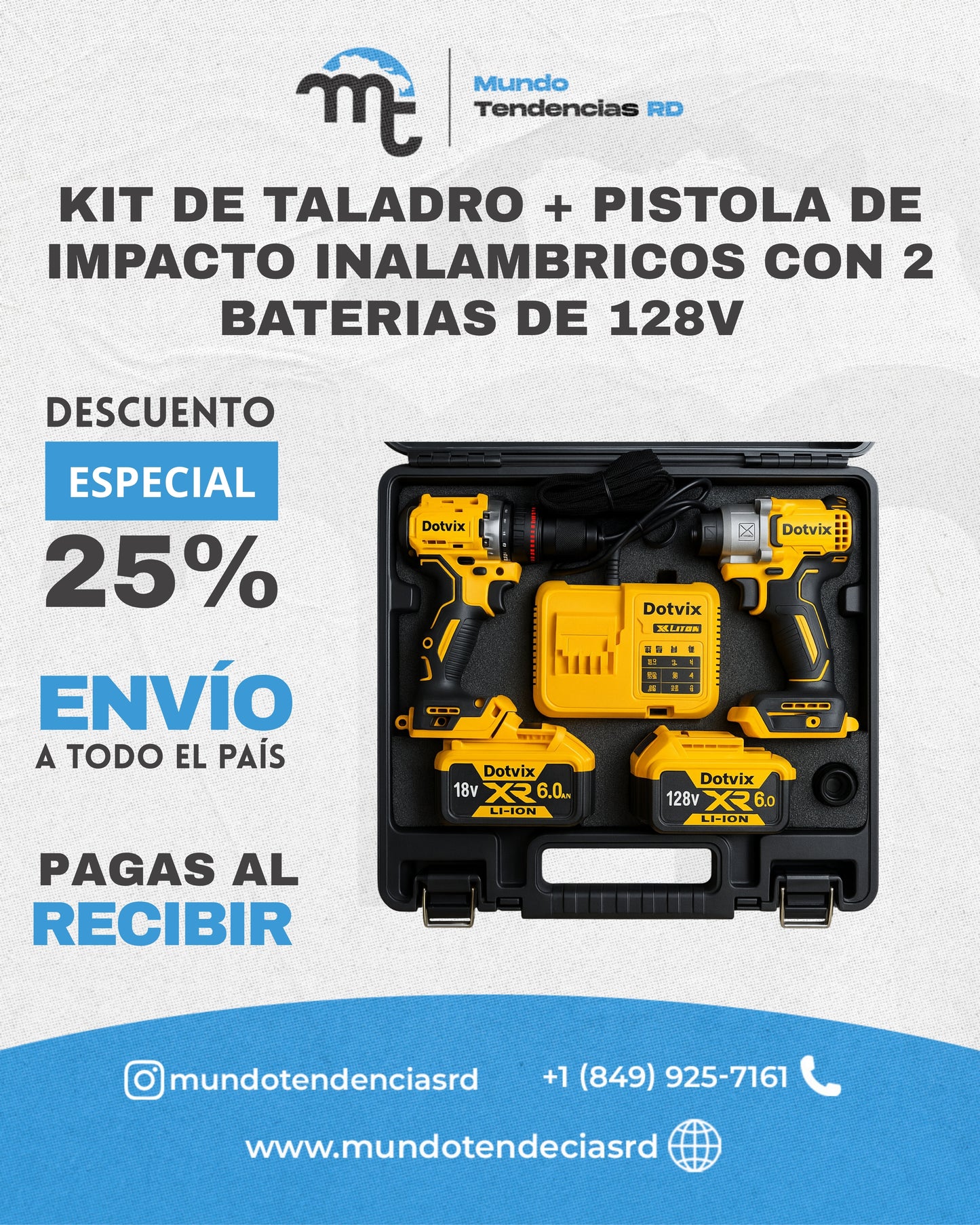 Kit Taladro + Pistola de Impacto 2 Baterías 128V Dotvix Power Tools™ | ¡Potencia y autonomía garantizada!