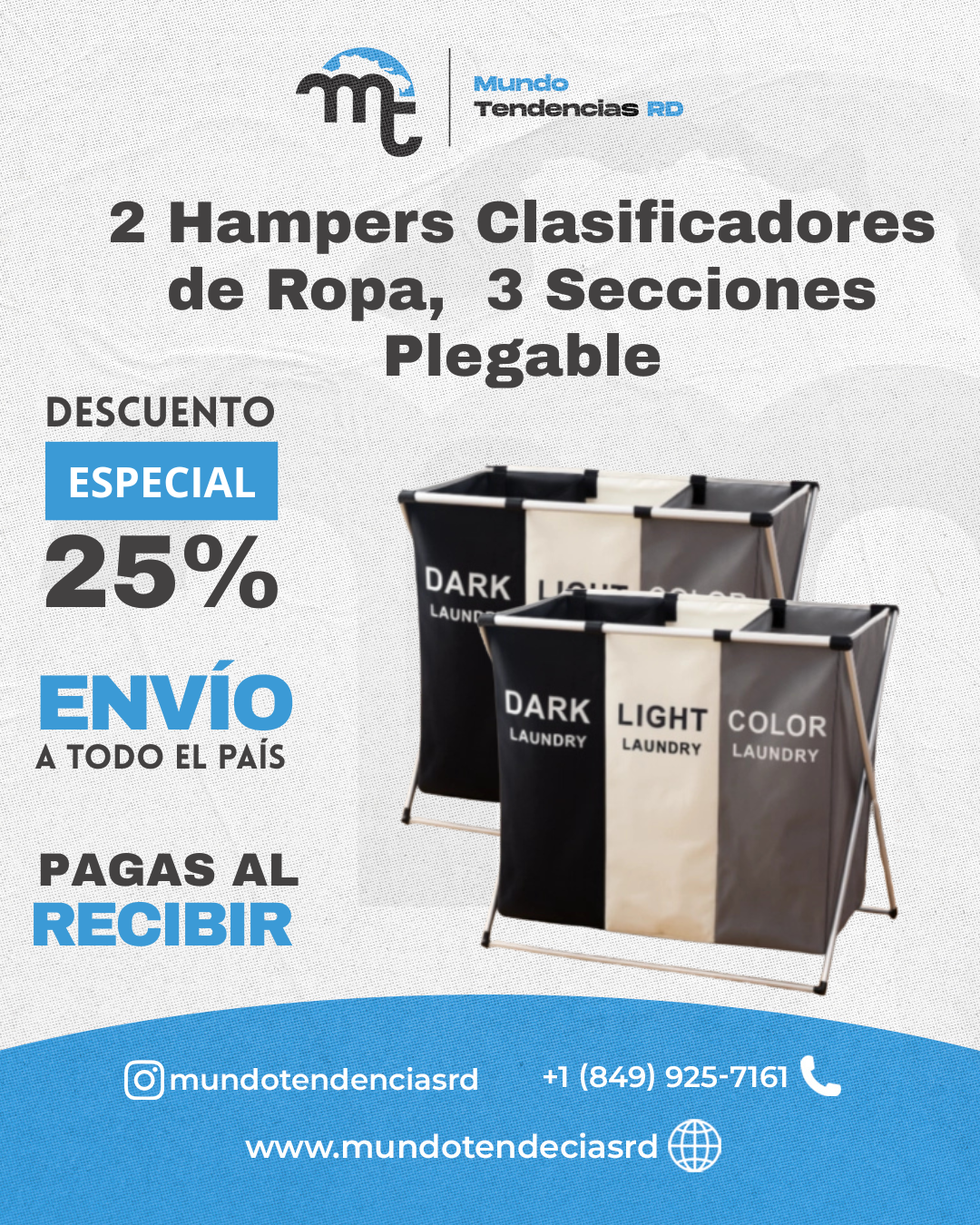 Combo 2 Hamper Clasificadores de Ropa , 3 Secciones Plegable | Deja de acumular ropa en sillas, camas y esquinas