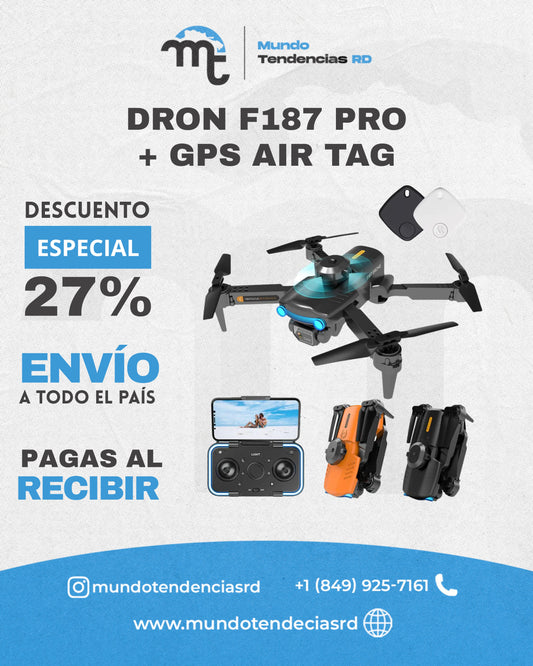 Dron F187 PRO + GPS Tipo AirTag | Potente Estabilizador | Doble Cámara HD | Conectividad Wifi