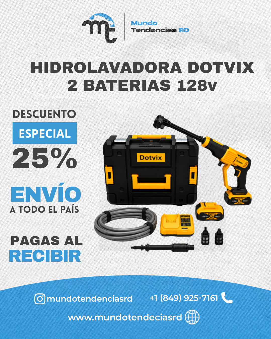 Hidrolavadora Portátil Dotvix con 2 Baterias 128v | Olvidate de Gastar dinero en CarWash y deja de maltratarte lavando con cubetas