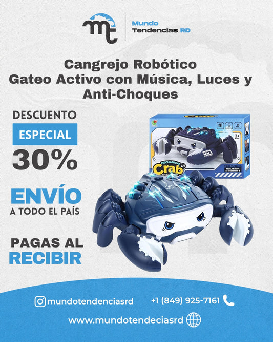Cangrejo Robótico | Gateo Activo con Música, Luces y Anti-Choques