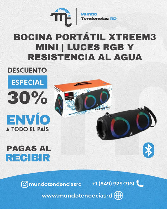 Bocina Portátil XTREEM3 Mini | Luces RGB Y Resistencia al Agua