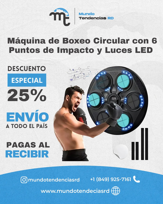 Máquina de Boxeo Circular con 6 Puntos de Impacto y Luces LED para Entrenamiento en Casa