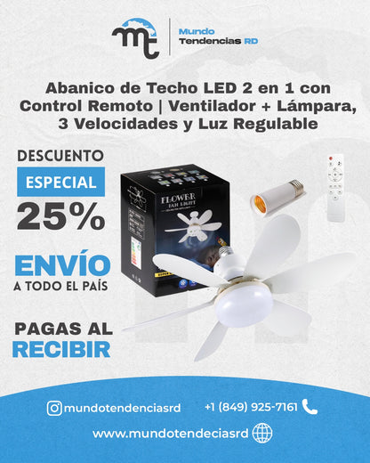 Abanico de Techo LED 2 en 1 con Control Remoto | Ventilador + Lámpara, 3 Velocidades y Luz Regulable