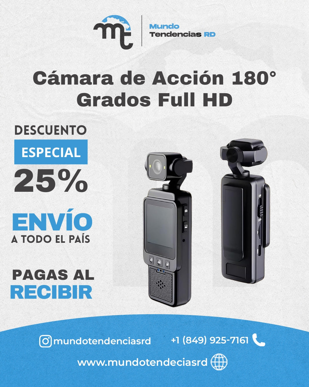 Cámara de Acción 180° Grados Full HD | Diseñada para deportes, viajes y momentos extremos