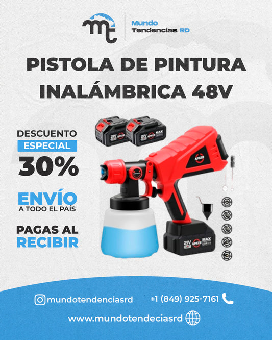 Pistola de Pintura Inalámbrica 48V con 2 Baterías PowerPaint™ | Ideal para paredes, puertas, muebles y más