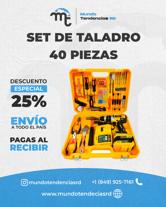 Set de Taladro (2 baterías) 40 piezas Exploit™ | El combo más completo para tu hogar: ¡Taladro 21V + 24 herramientas!